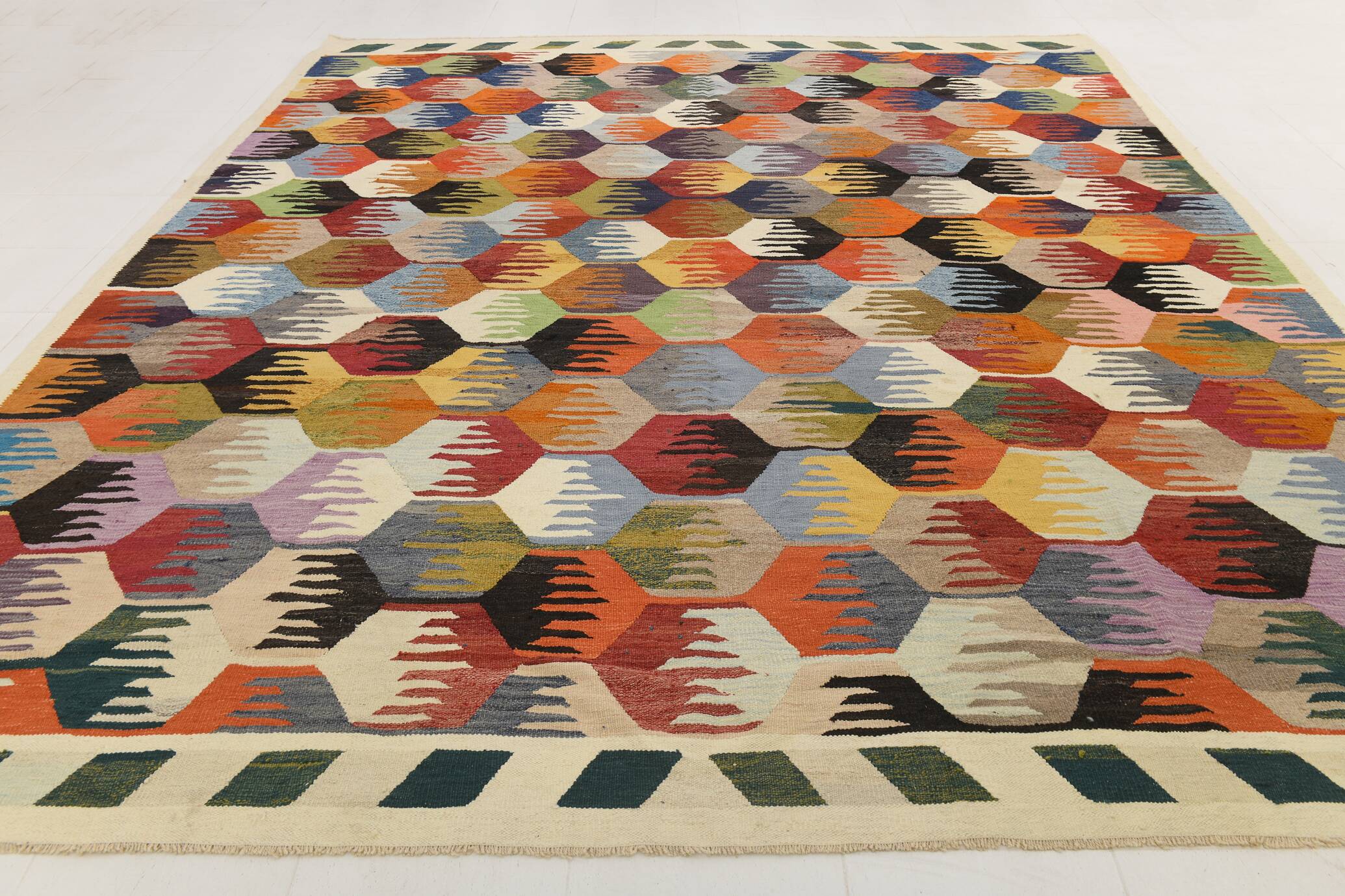 8x12 Kilim Rare Style Multicolor Designer Vintage Kilim Rug, 255x376 Cm