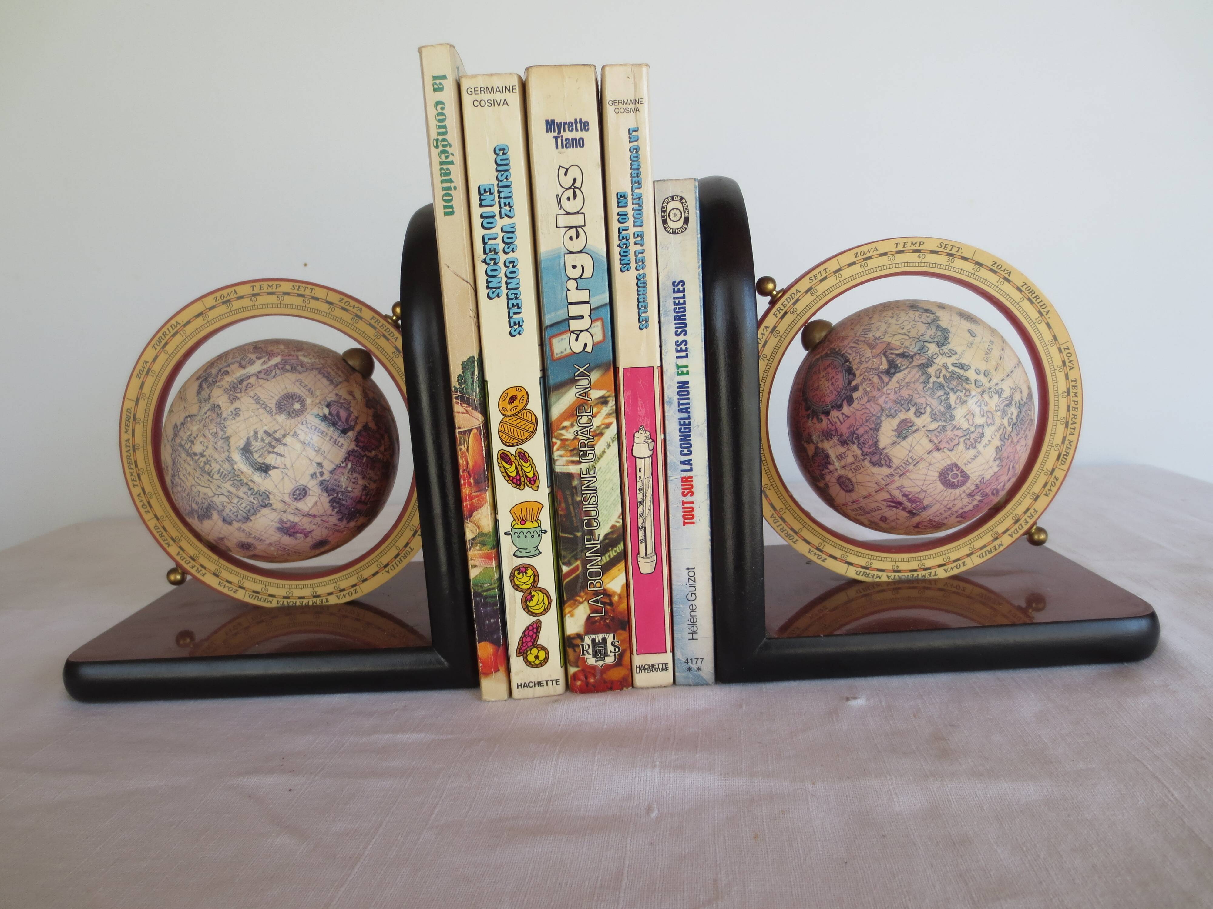 Bookends made of formica and globes.