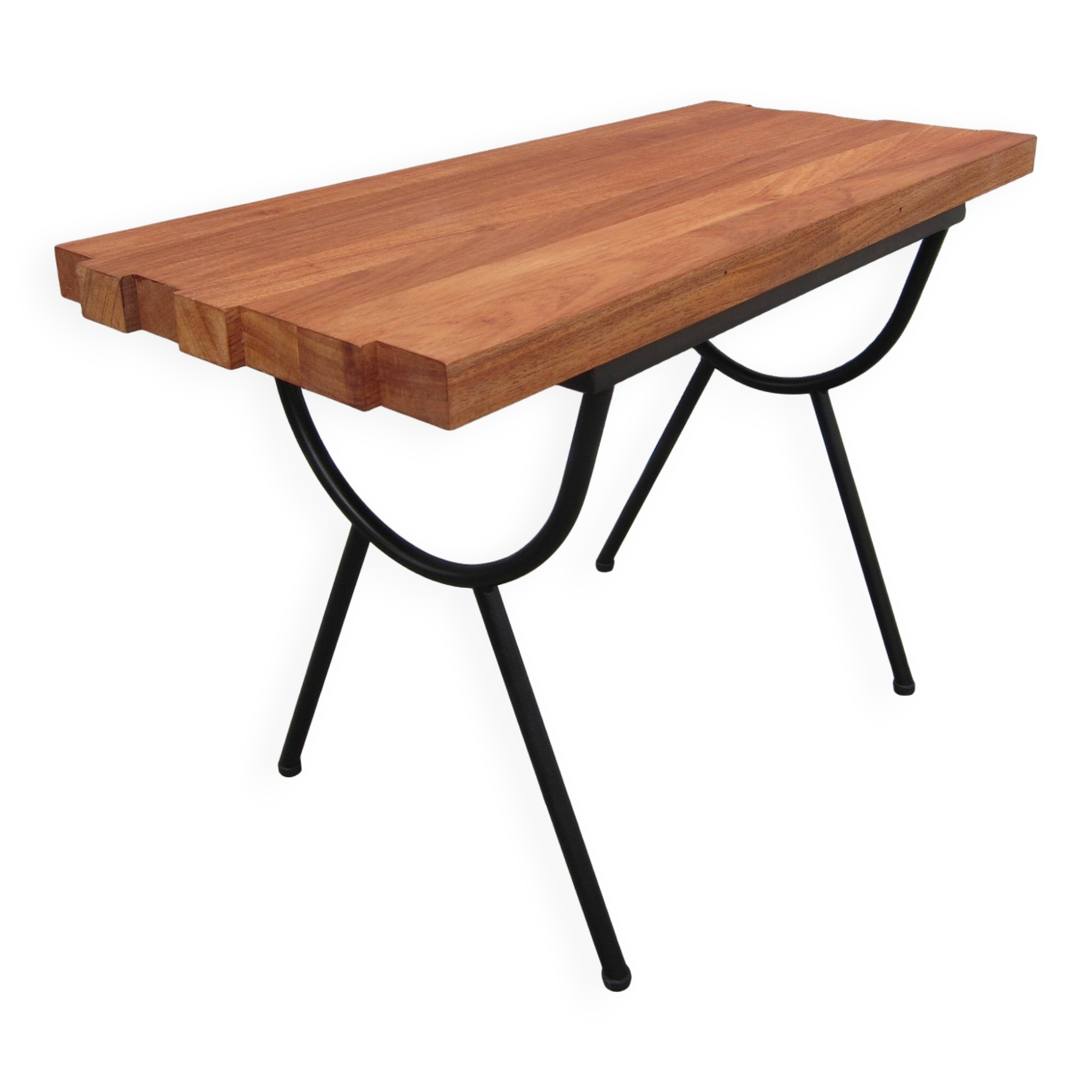 1950s wood and metal portico coffee table