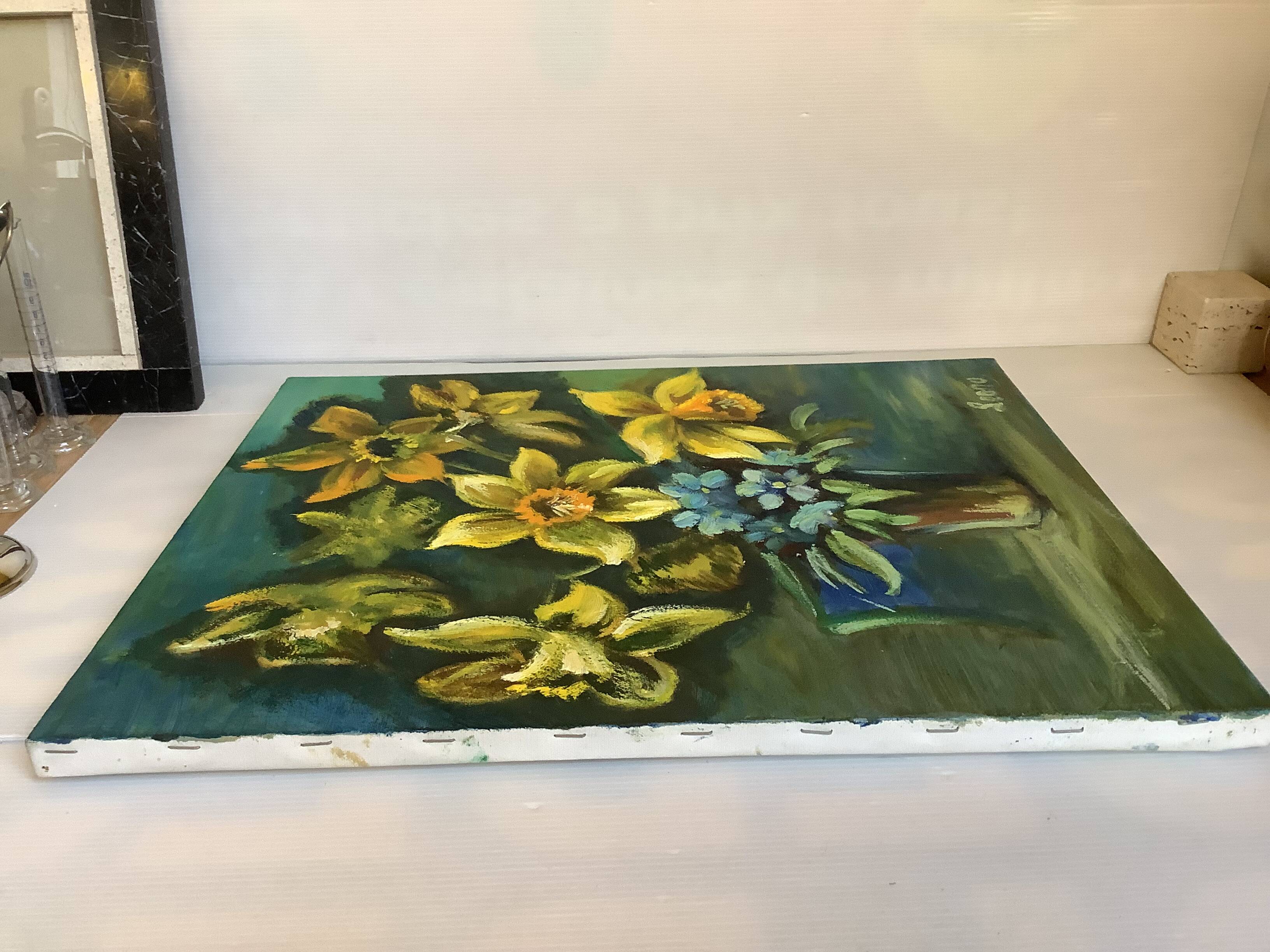 Painting bouquet of flowers oil on canvas signed