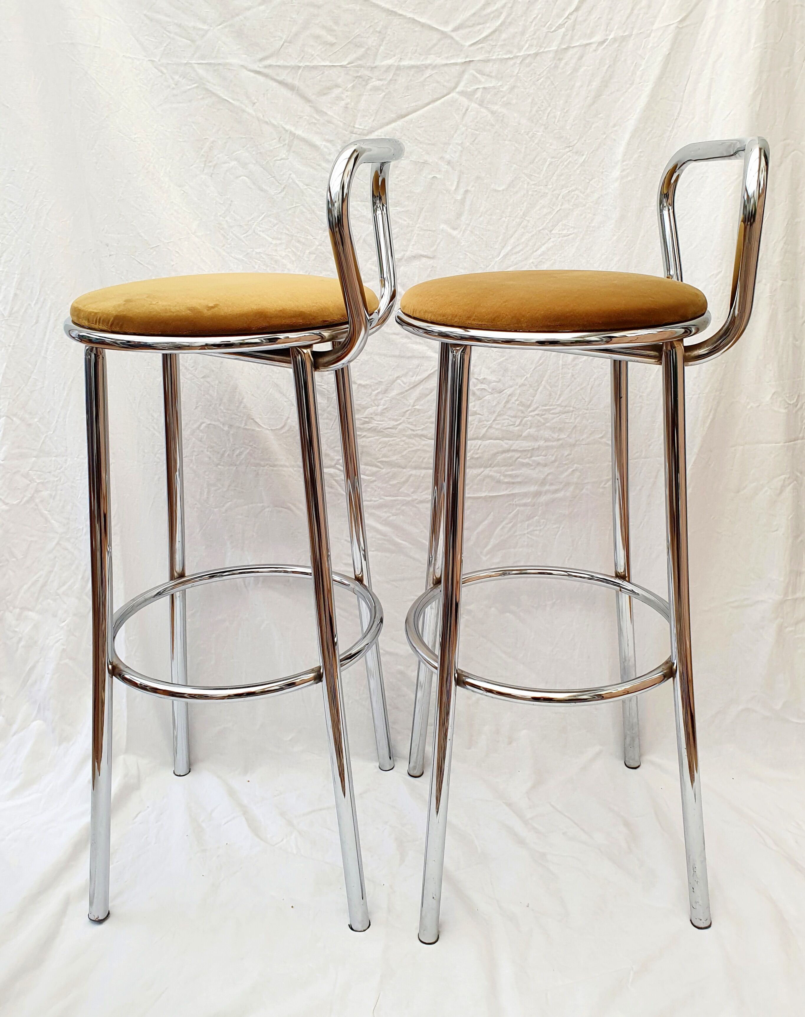 Paire de tabourets de bar en métal chromé velours Rodet