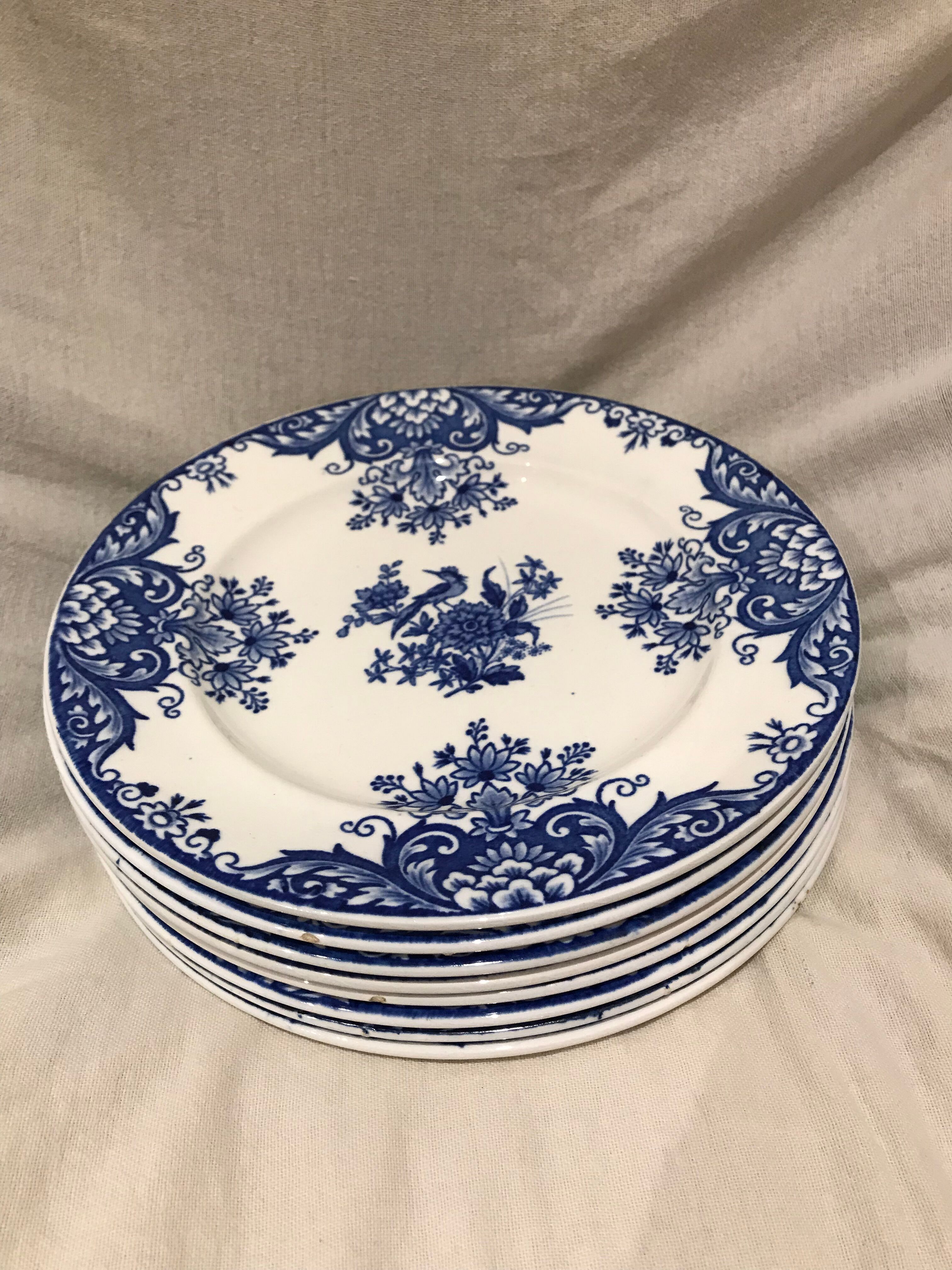 8 Longwy blue dessert plates