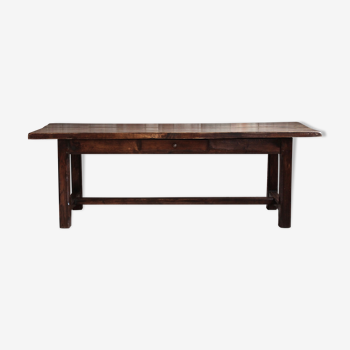 French early 19th century farm dining table, solid oak