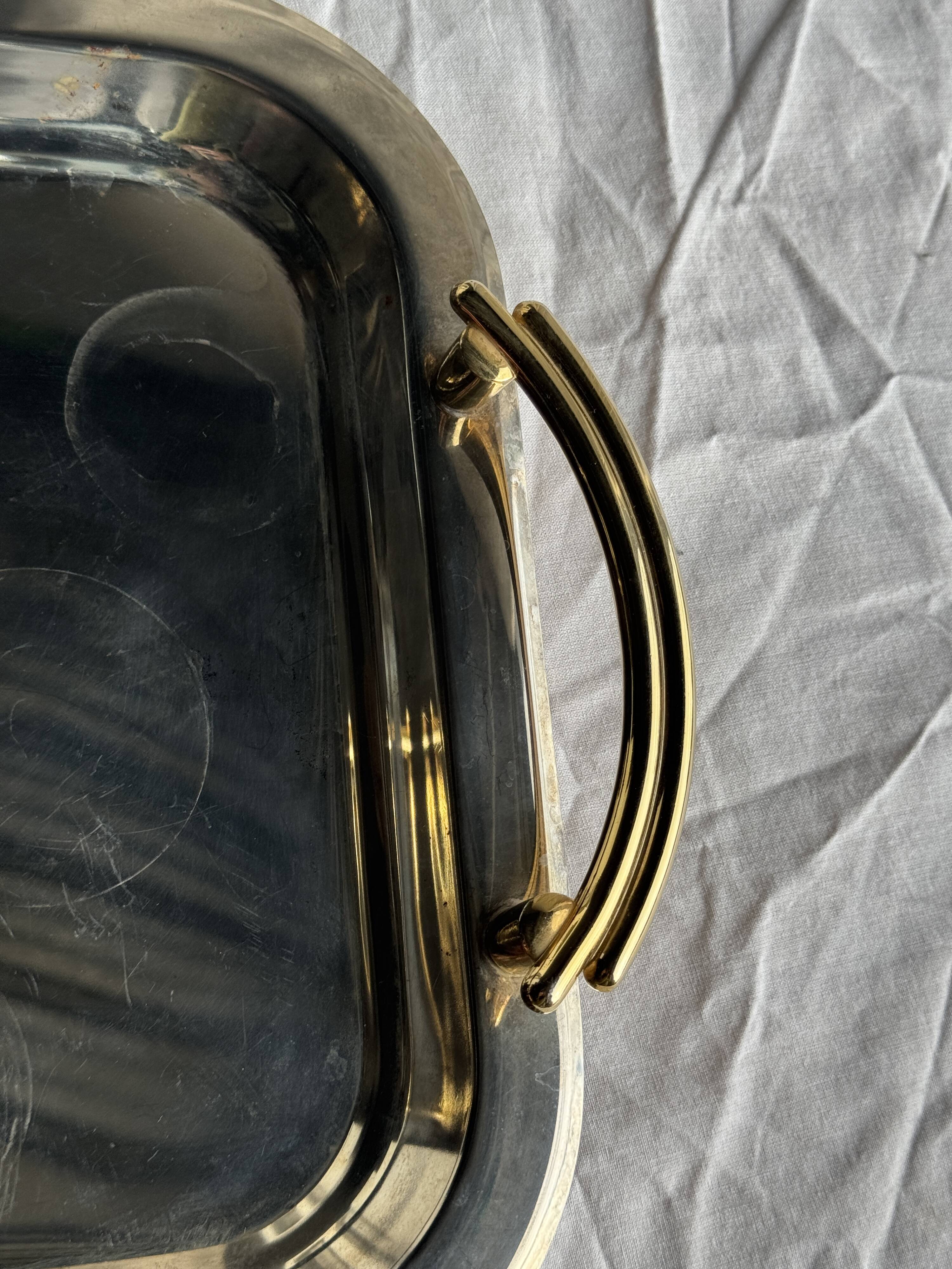 Silver-plated vintage tray with golden handles 29x45