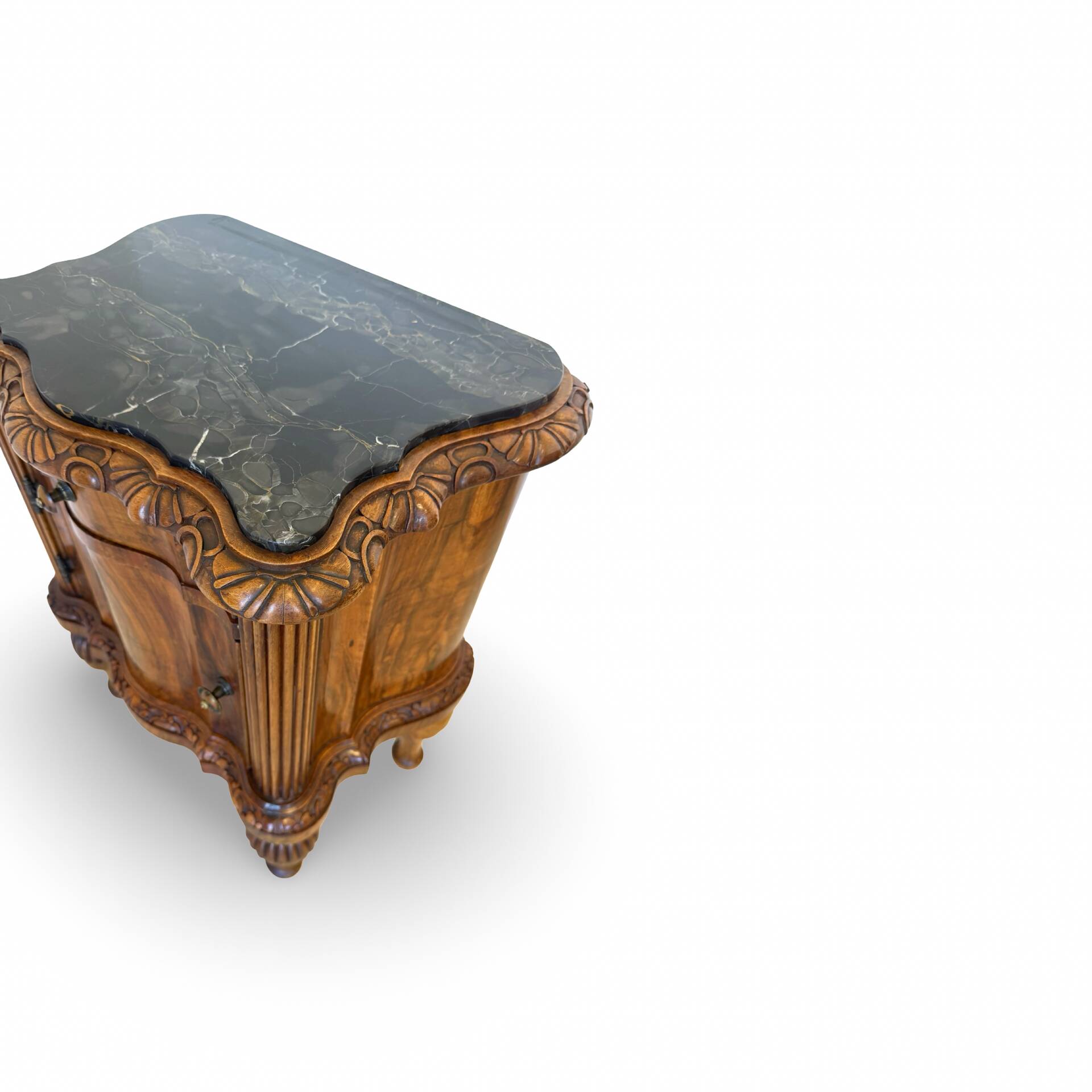 art deco walnut serpentine nightstands, 1920s