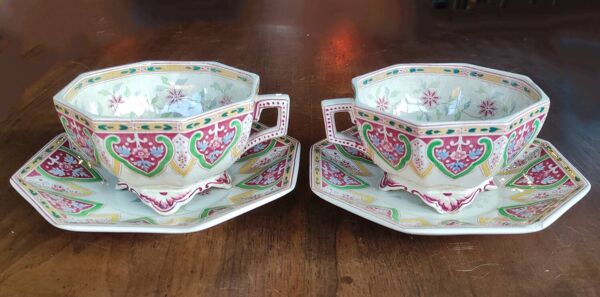 Face à face tasses + sous tasses Sarreguemines modèle Peking