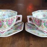 Face to face cups + saucers Sarreguemines Peking model