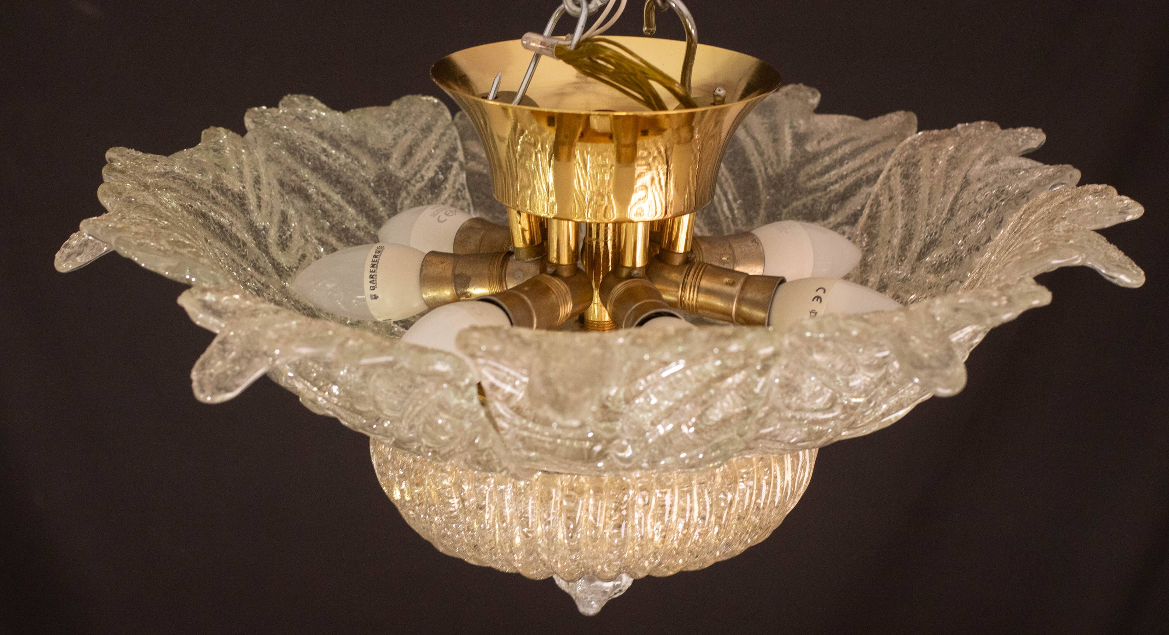 Splendid Amber Italian Murano Glass Ceiling Light, 1970s