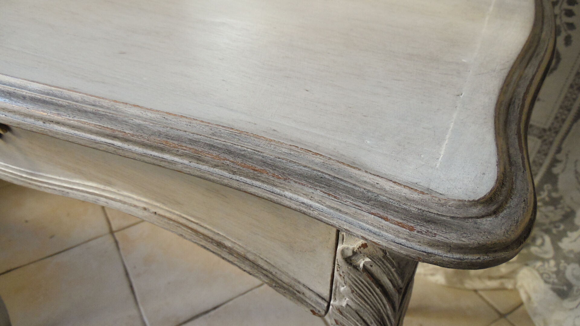 Former white grey patina hairdresser mirror table 2 Shabby chic drawer