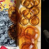 Amber bowls Lever France and amber yellow plates