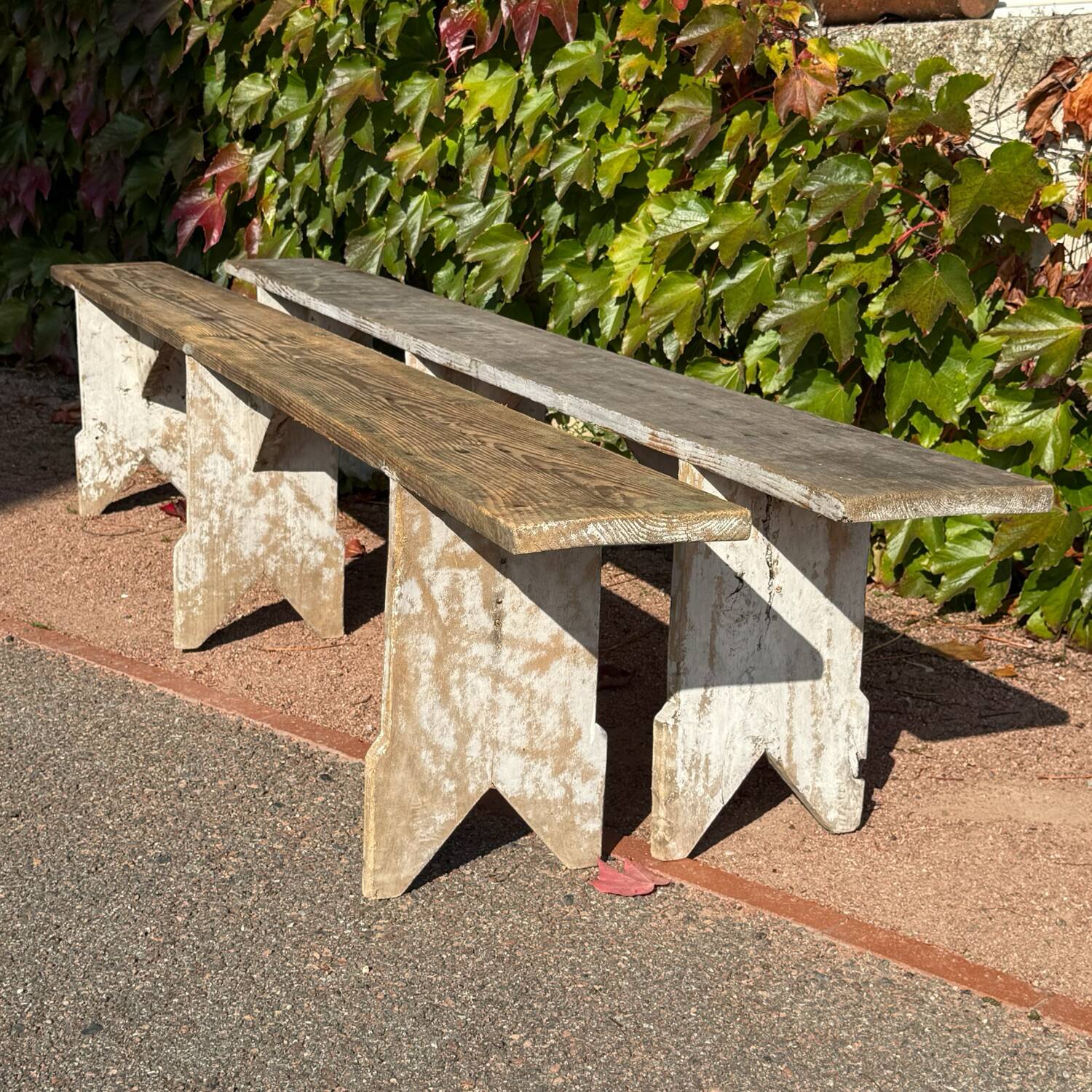 Pair of Bordeaux winemaker benches, France, 50s