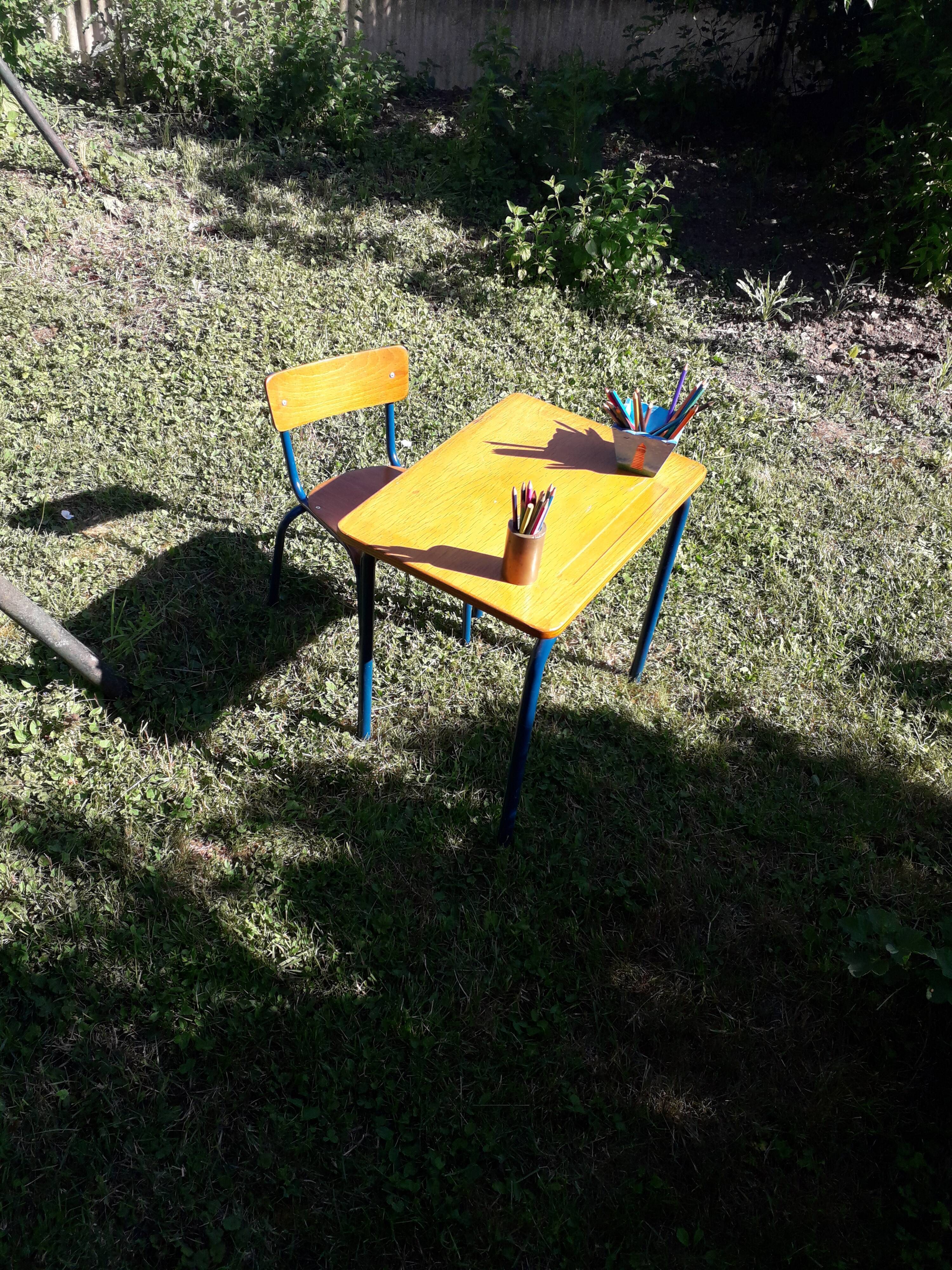 Desk desk desk table child school metal wood and vintage chair