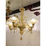 Venetian Murano-Style Chandelier in Transparent and Amber Glass with Flower