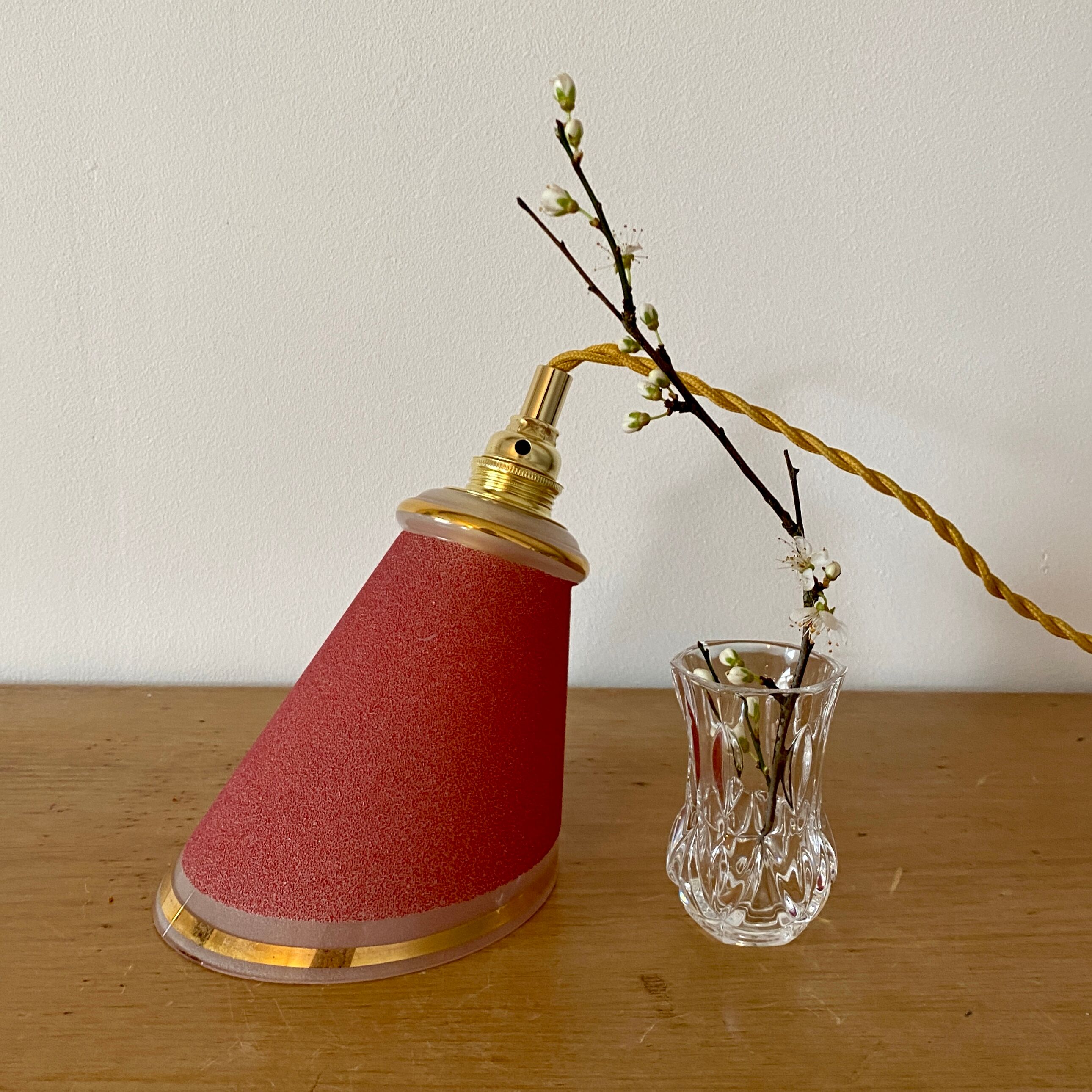 Vintage tulip walker in red sandblasted glass