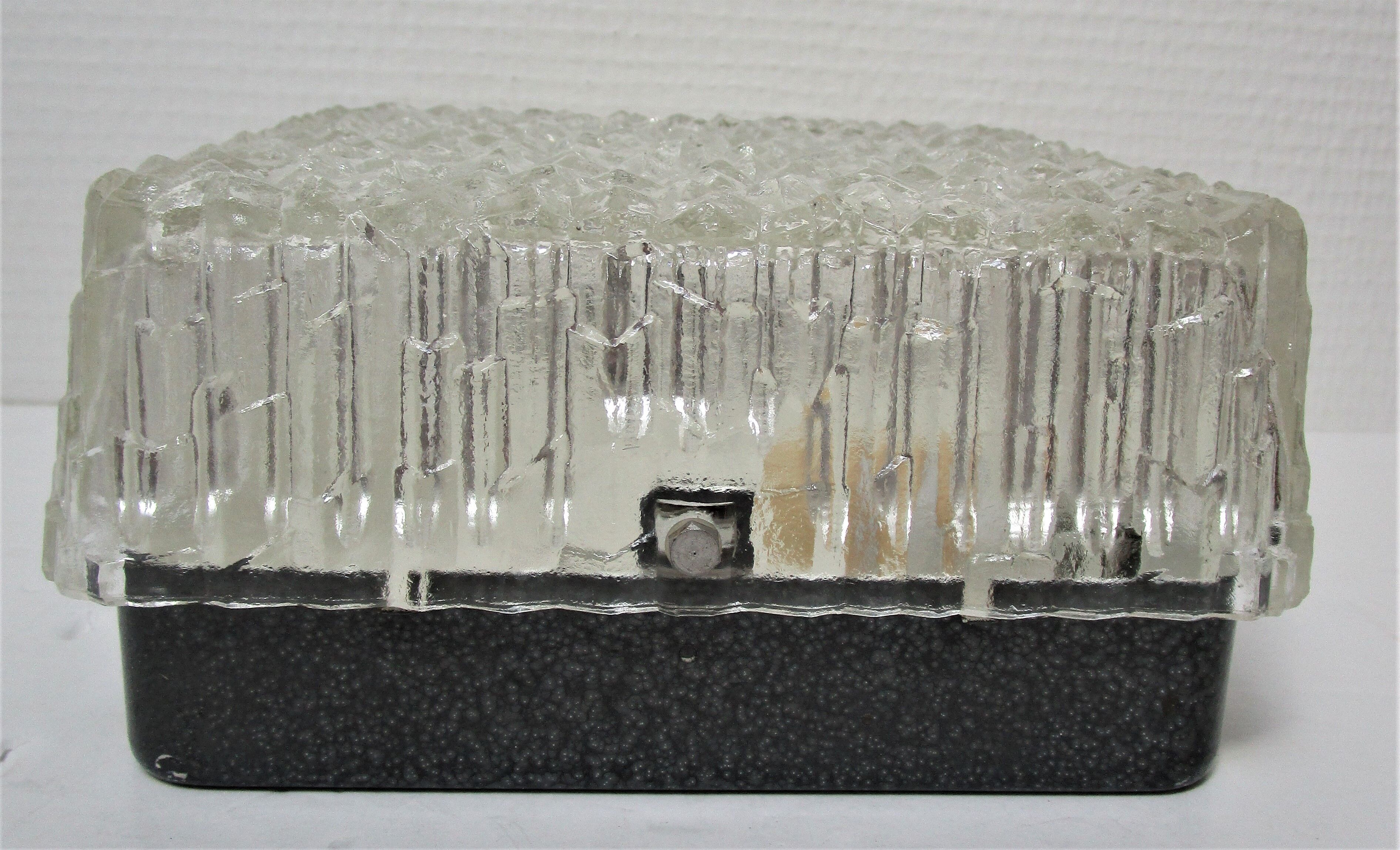 Holophane brand square wall light in moulded thick glass