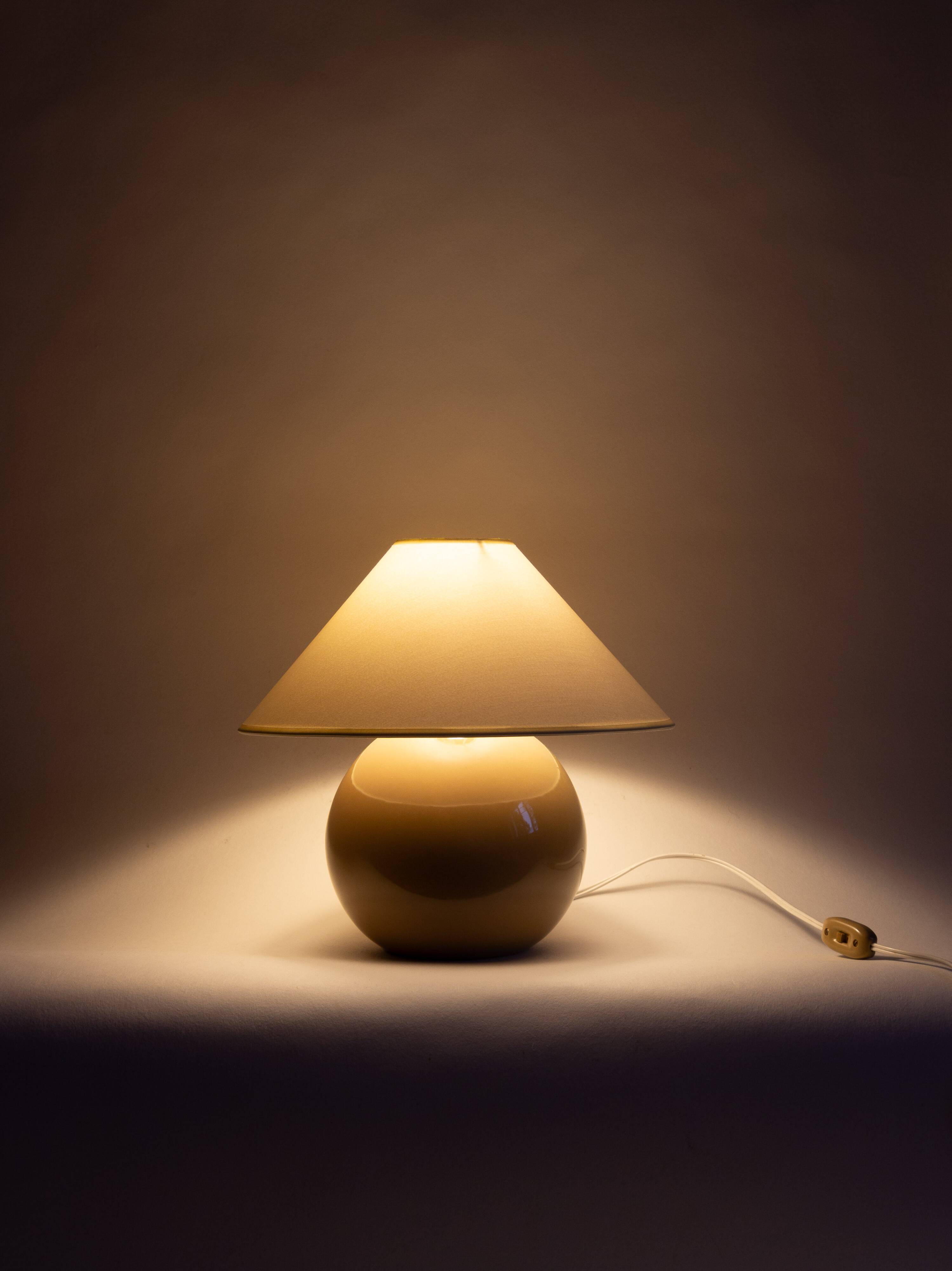 Ceramic ball lamp base in caramel beige color, 70s