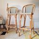 Pair of vintage Gatti bar stools in two-tone rattan and caning.