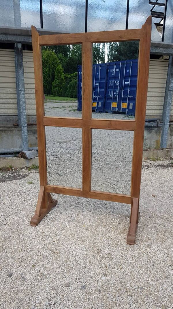 Paravent - partition en teck birman ancien / 4 panneaux miroirs recto-verso
