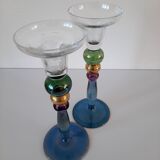 Pair of multicolored glass candlesticks 70-80