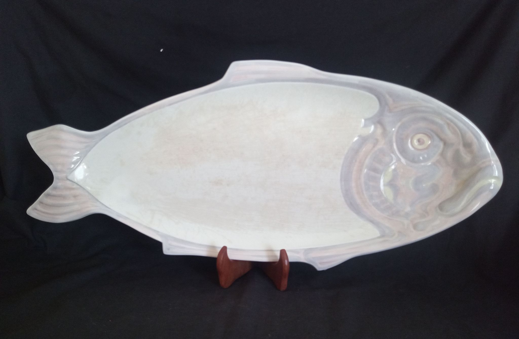 Antique Longwy ceramic fish service for 12 people, Copenhagen pattern, 1890-1939