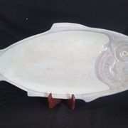 Antique Longwy ceramic fish service for 12 people, Copenhagen pattern, 1890-1939