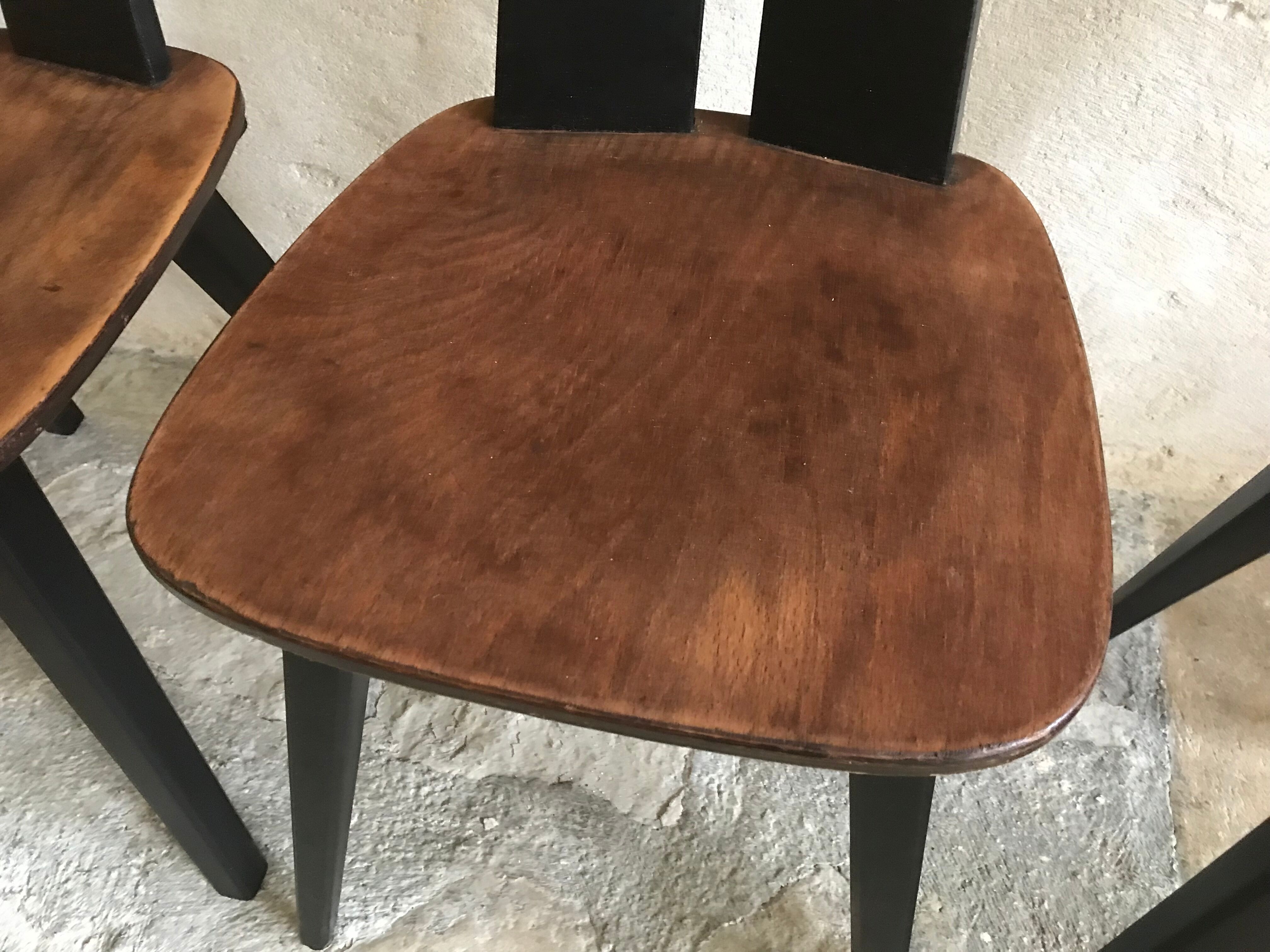 Set of 4 vintage brutalist chairs in beech 1960's