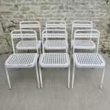 6 Souvignet chairs, in white lacquered metal, 1960s