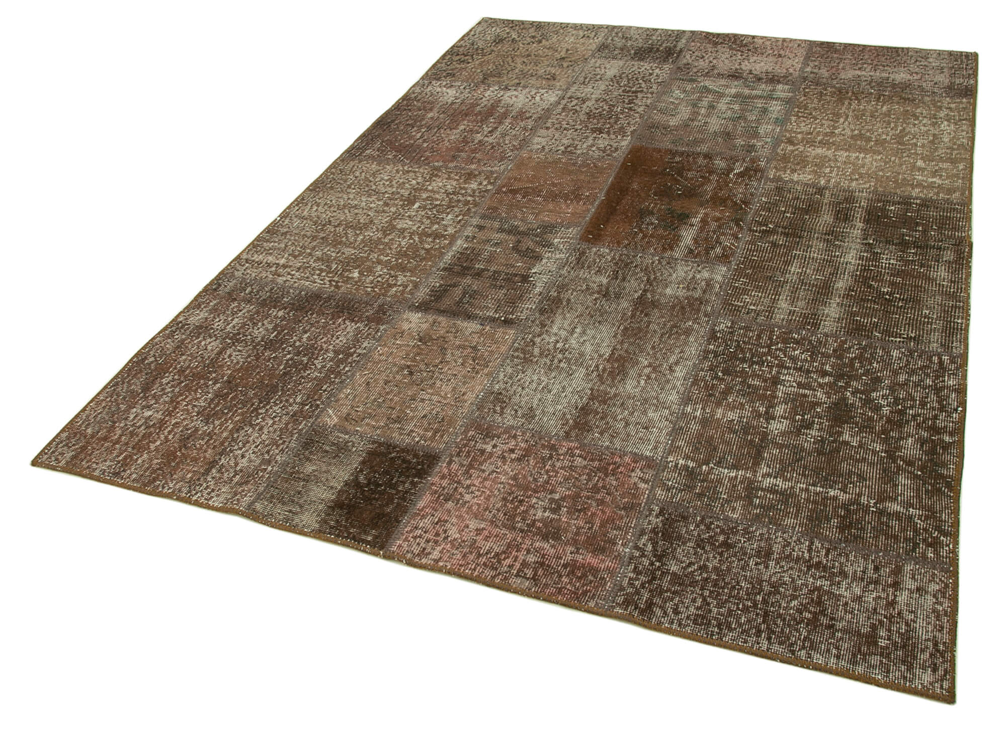 Handwoven anatolian contemporary 170 cm x 241 cm brown patchwork carpet