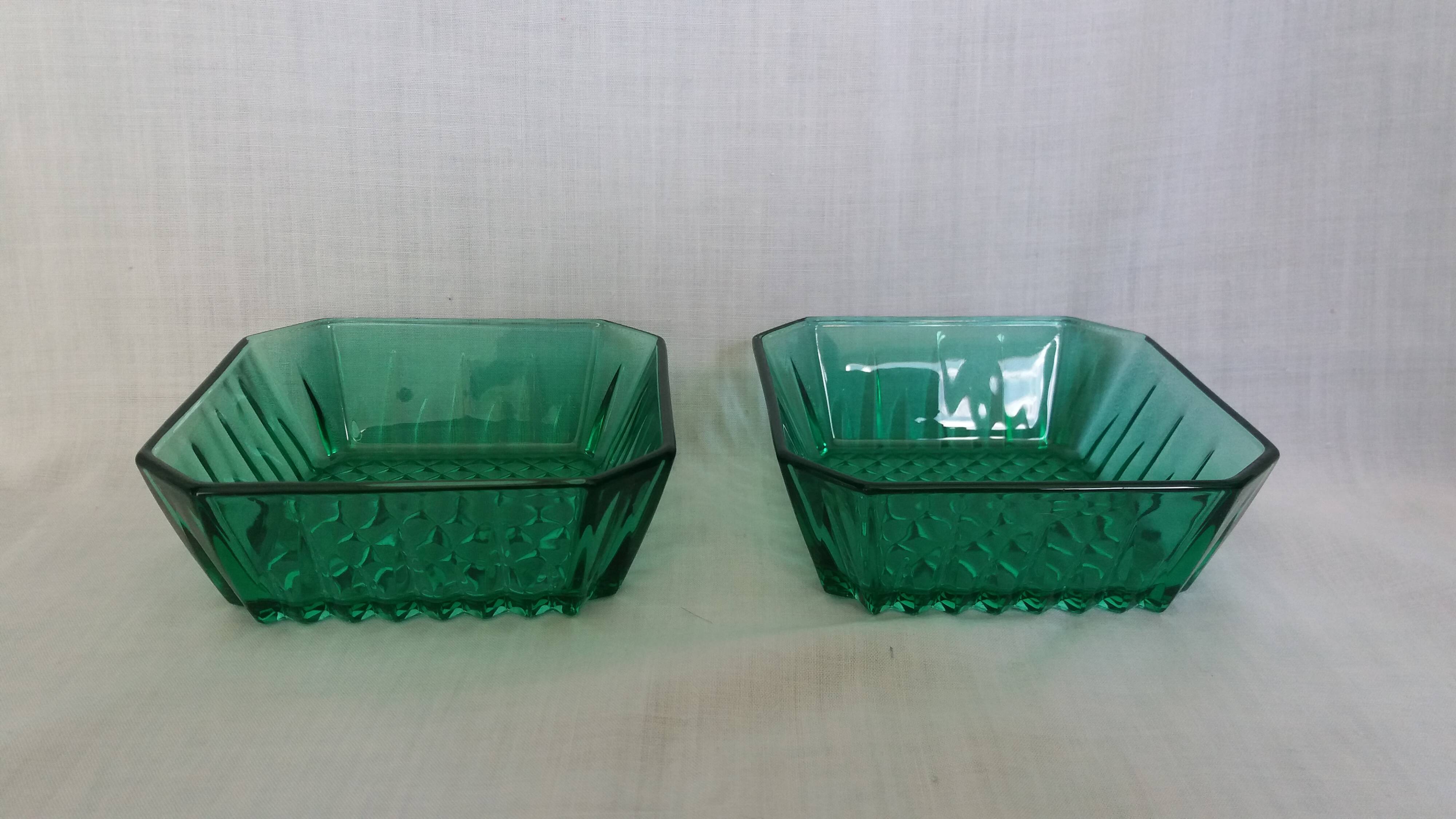 Emerald green glass ramekins Arcoroc, crystal glassware from Arques.