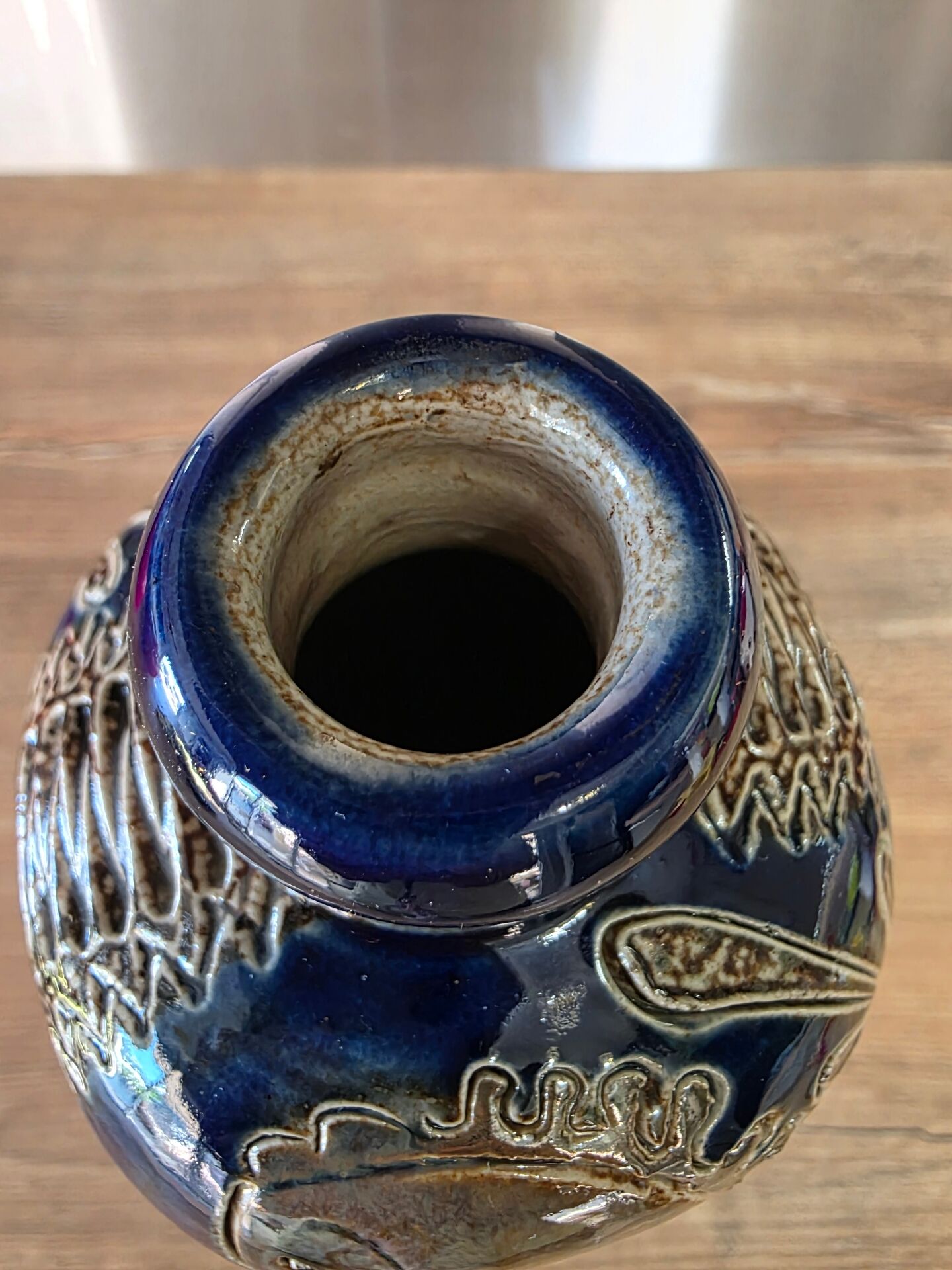 Cobalt blue vintage salt-glazed stoneware soliflore vase West Germany