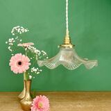 Suspension abat-jour vintage en verre holophane