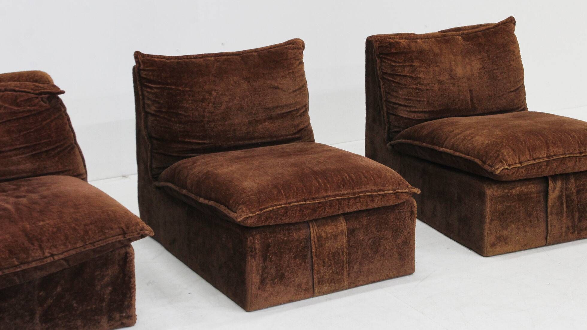 Vintage modular sofa brown velvet Italy 1970s