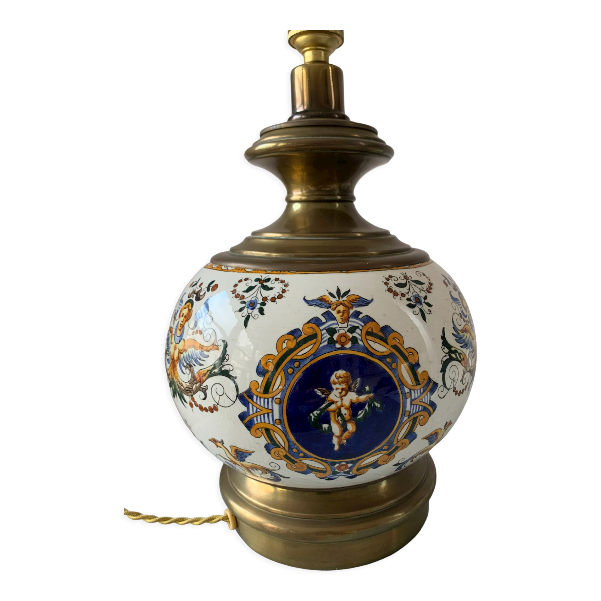 Old faience lamp of Gien Renaissance decoration 1876