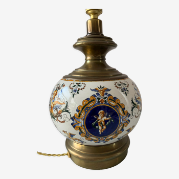 Ancienne lampe en faience de Gien décor renaissance 1876