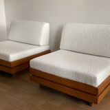 Pair of solid elm low chairs from Maison Regain, 1960