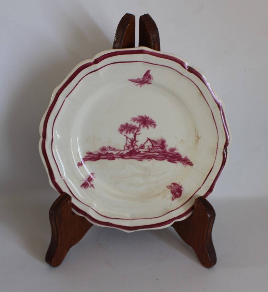 Service Gien "Paysage rose" original 2 plat à gateau + 8 assiette à dessert