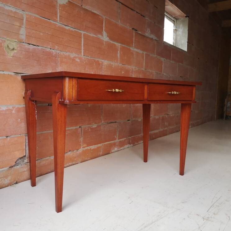Modernist mahogany desk DLG Maxime Old – Hourglass handles (1940)
