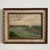 Oil on cardboard Le Croisic seaside jetty early 20th century