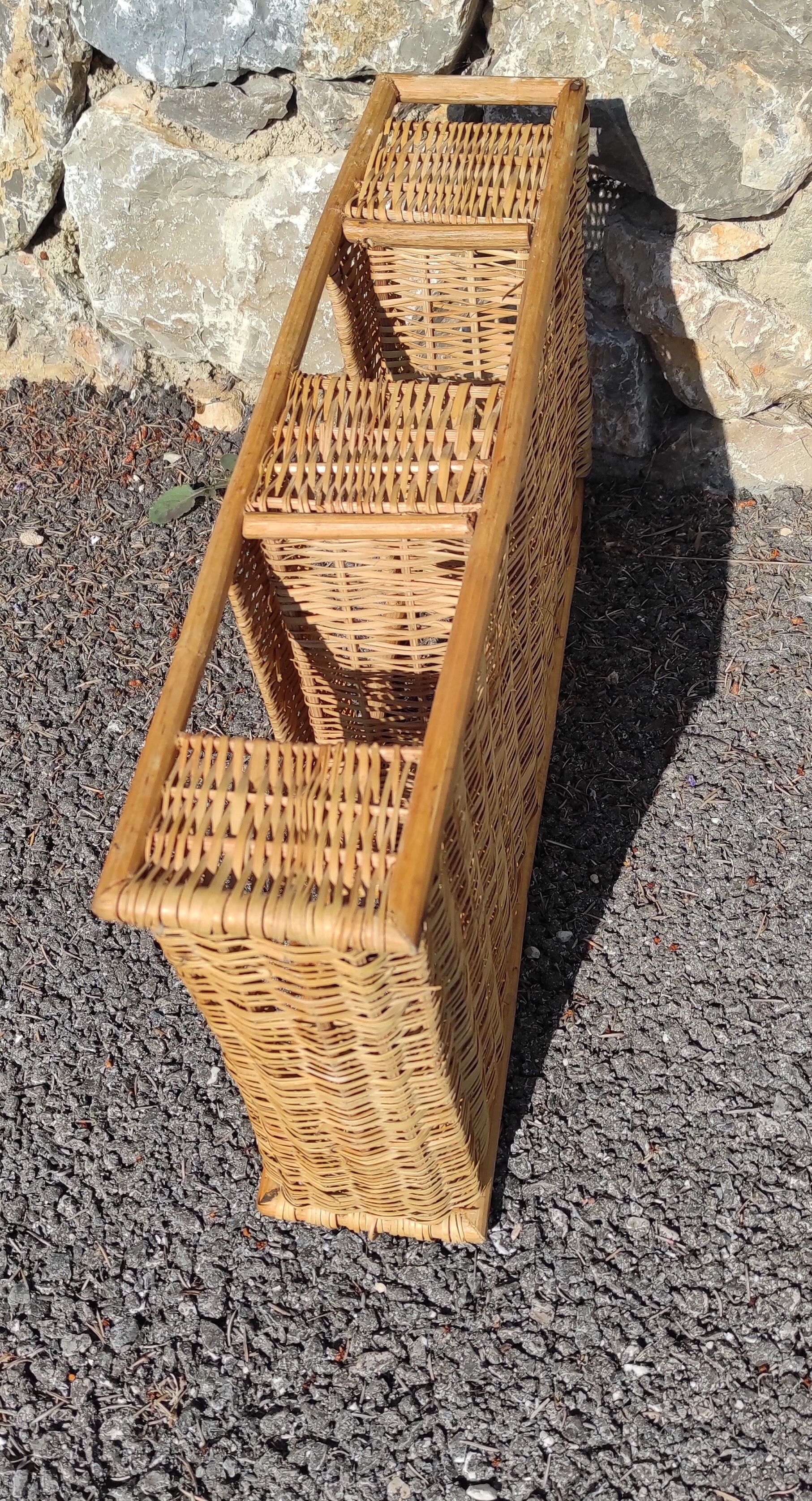 Rattan shelf 46 cm high with 3 floors vintage