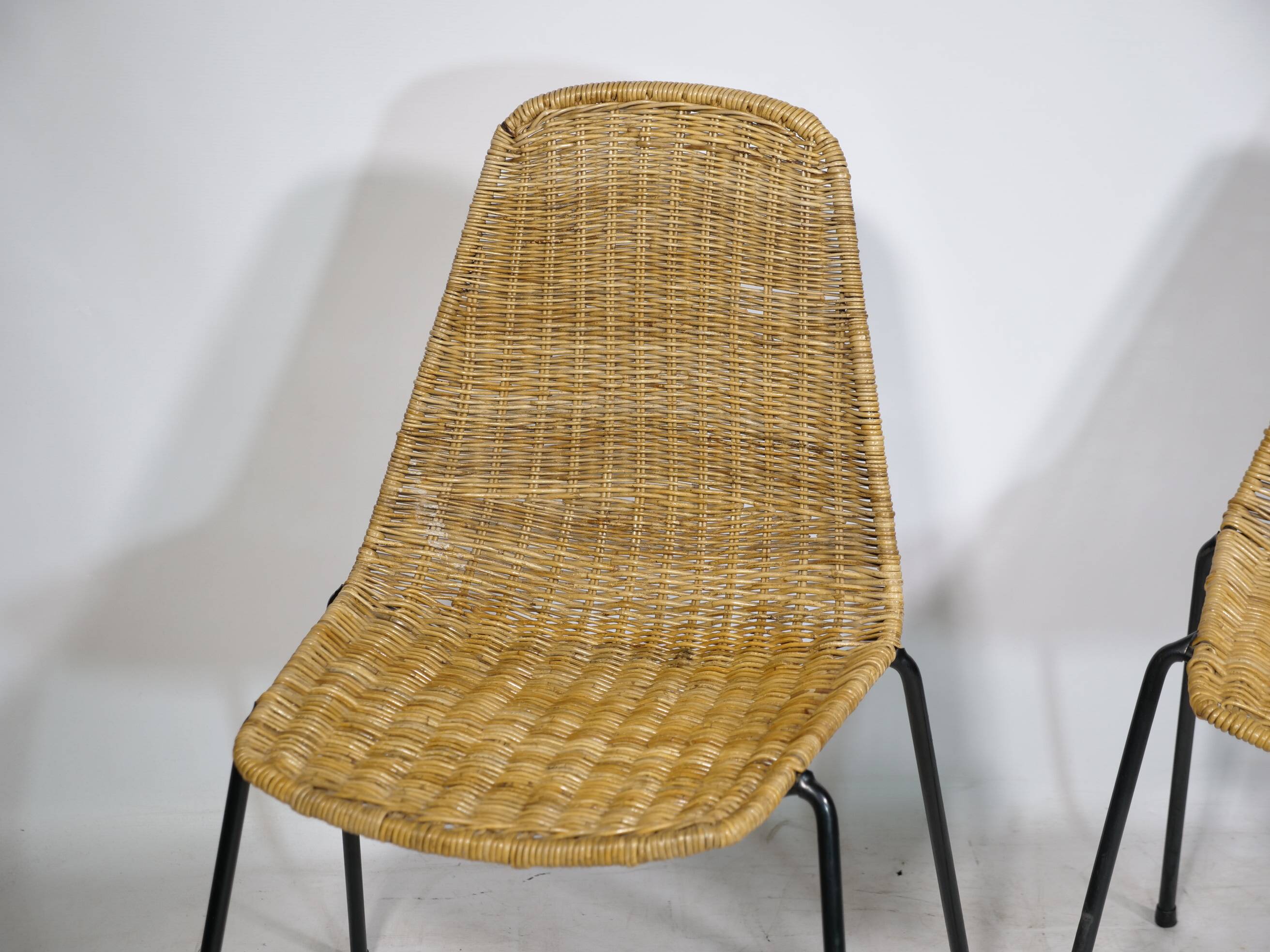 Set of 3 Basket Chairs by Franco Legler, Wicker and Metal, 1960s