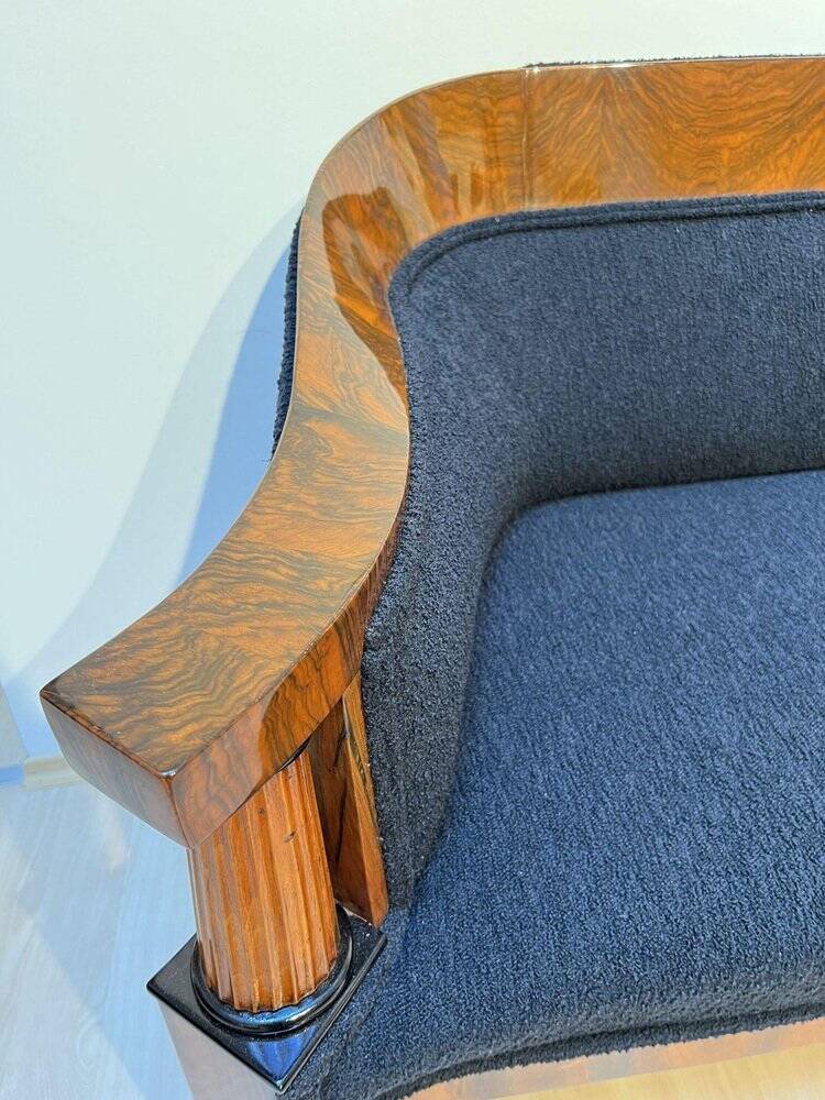 Biedermeier Sofa in Walnut Veneer & Black Teddy Fabric, Vienna, Austria, 1825