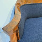 Biedermeier Sofa in Walnut Veneer & Black Teddy Fabric, Vienna, Austria, 1825