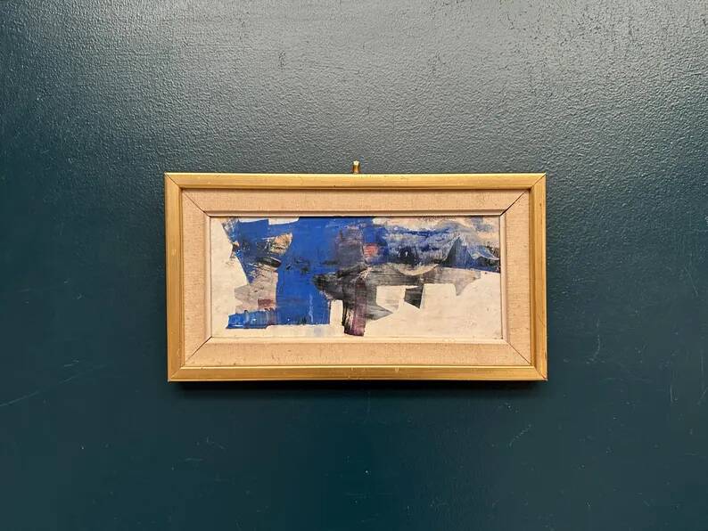 Original Swedish Oil on Panel – "Blue Composition" by Gunnar Nordström – Signed – Vintage and Framed – 24.5 × 18.5 cm (9.6 in × 7.3 in)