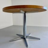 Old round table in solid wood and metal, vintage 70s design