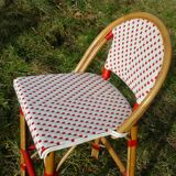 Vintage red and white rattan back bar stool 1970-80