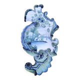 Glazed ceramic bouquetière painted with a lake landscape