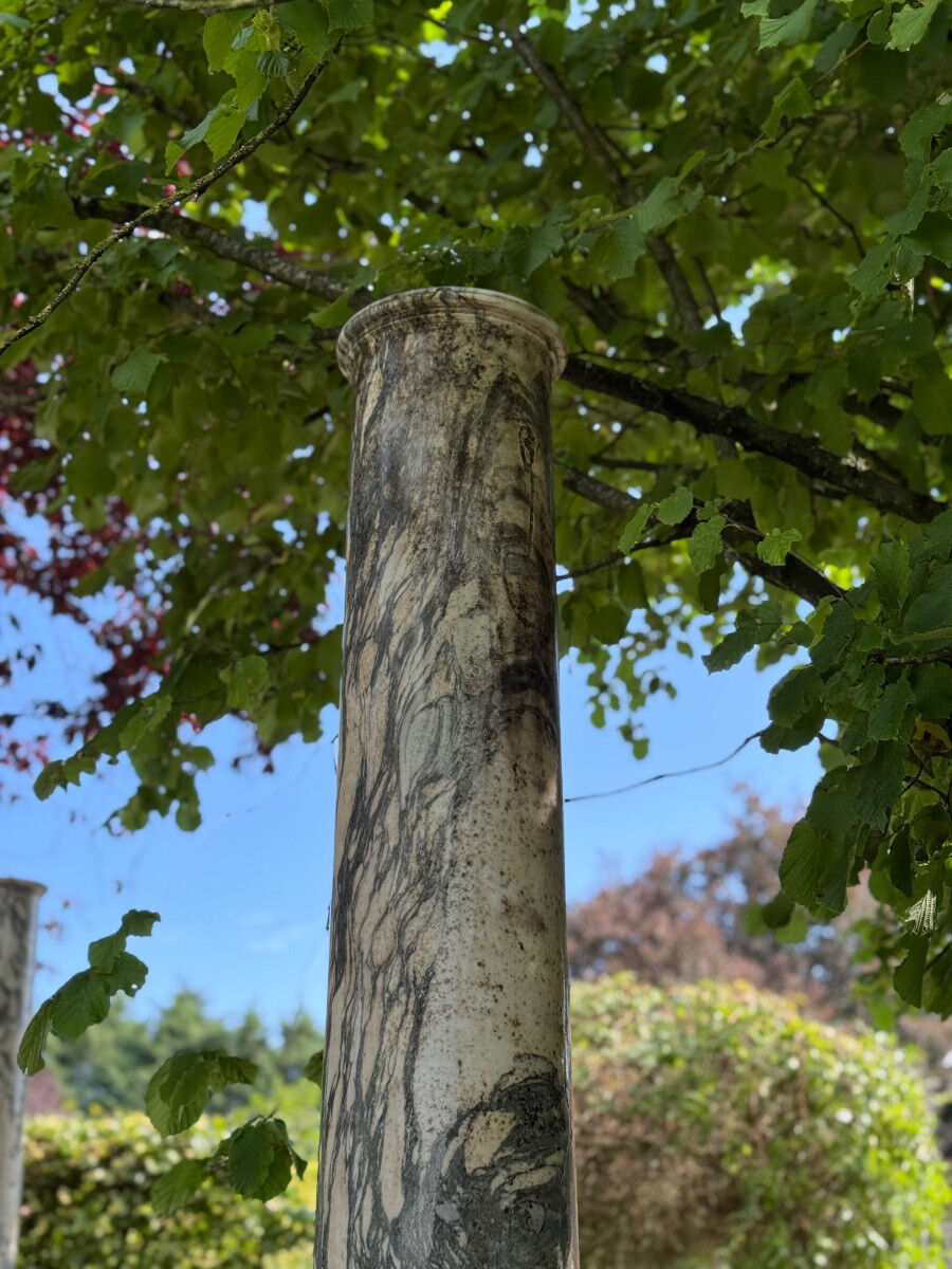 Pair of large green and white cipollino marble columns, 294cm high, Italy circa 1880