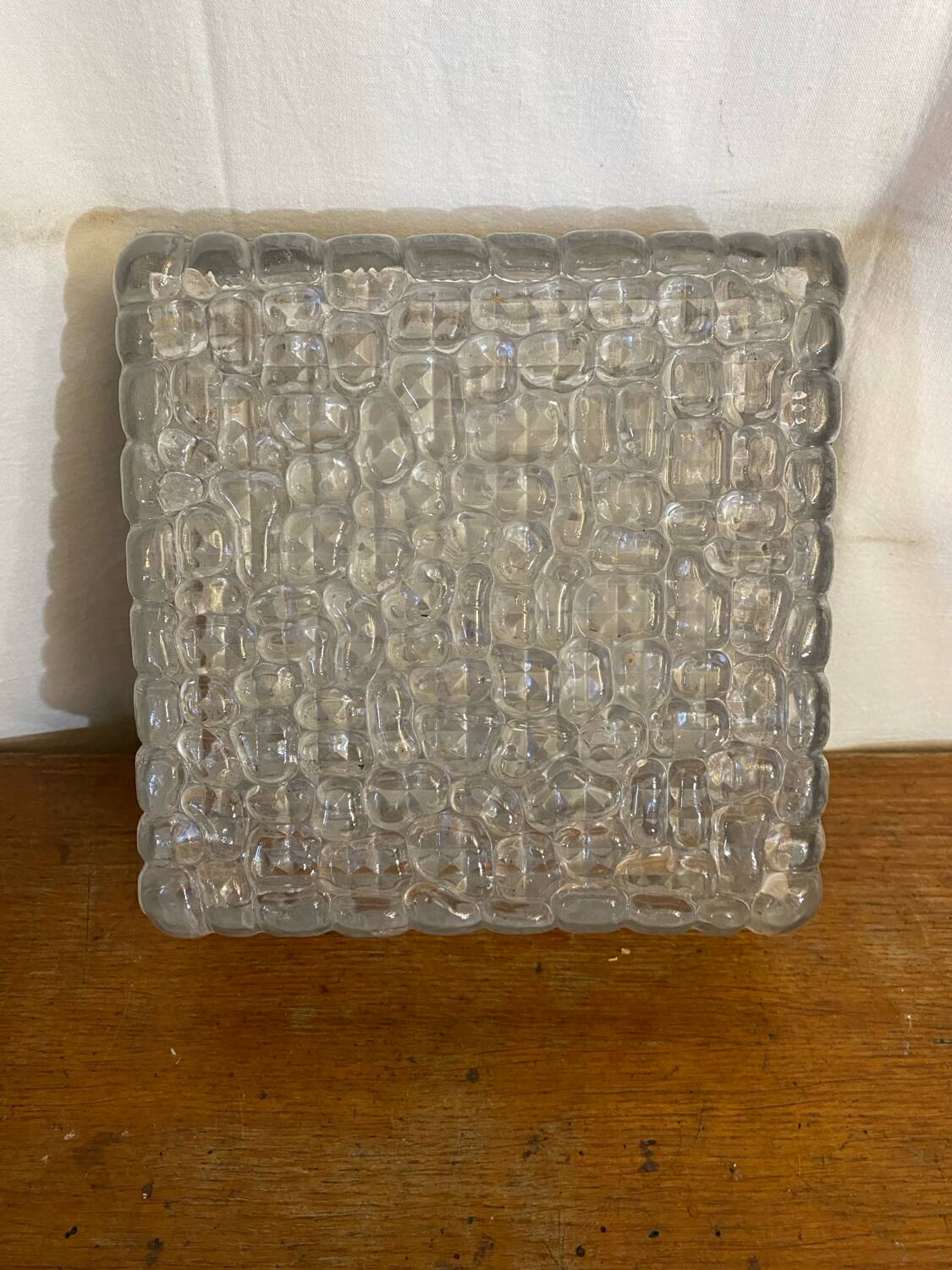 Antique Wall Lamp Ceiling Light Molded Glass + Vintage Black Metal Bracket