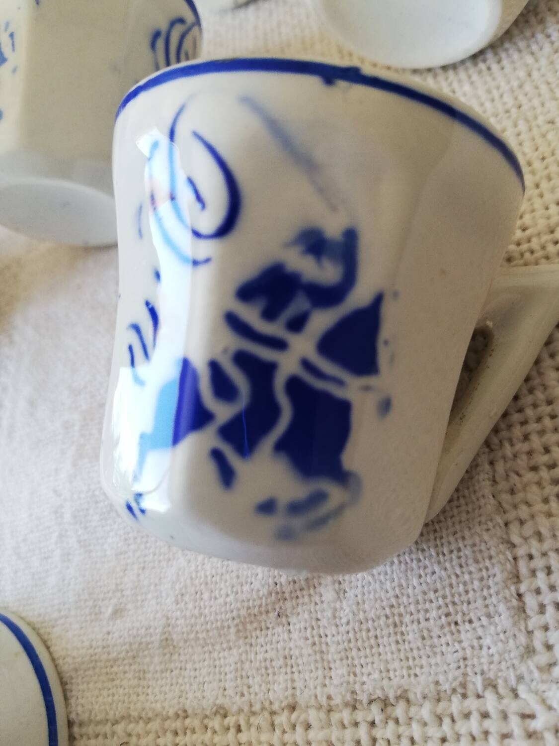 Vintage Porcelain Dinner Set 7 Small Cups with Horseman and Lasso Motif