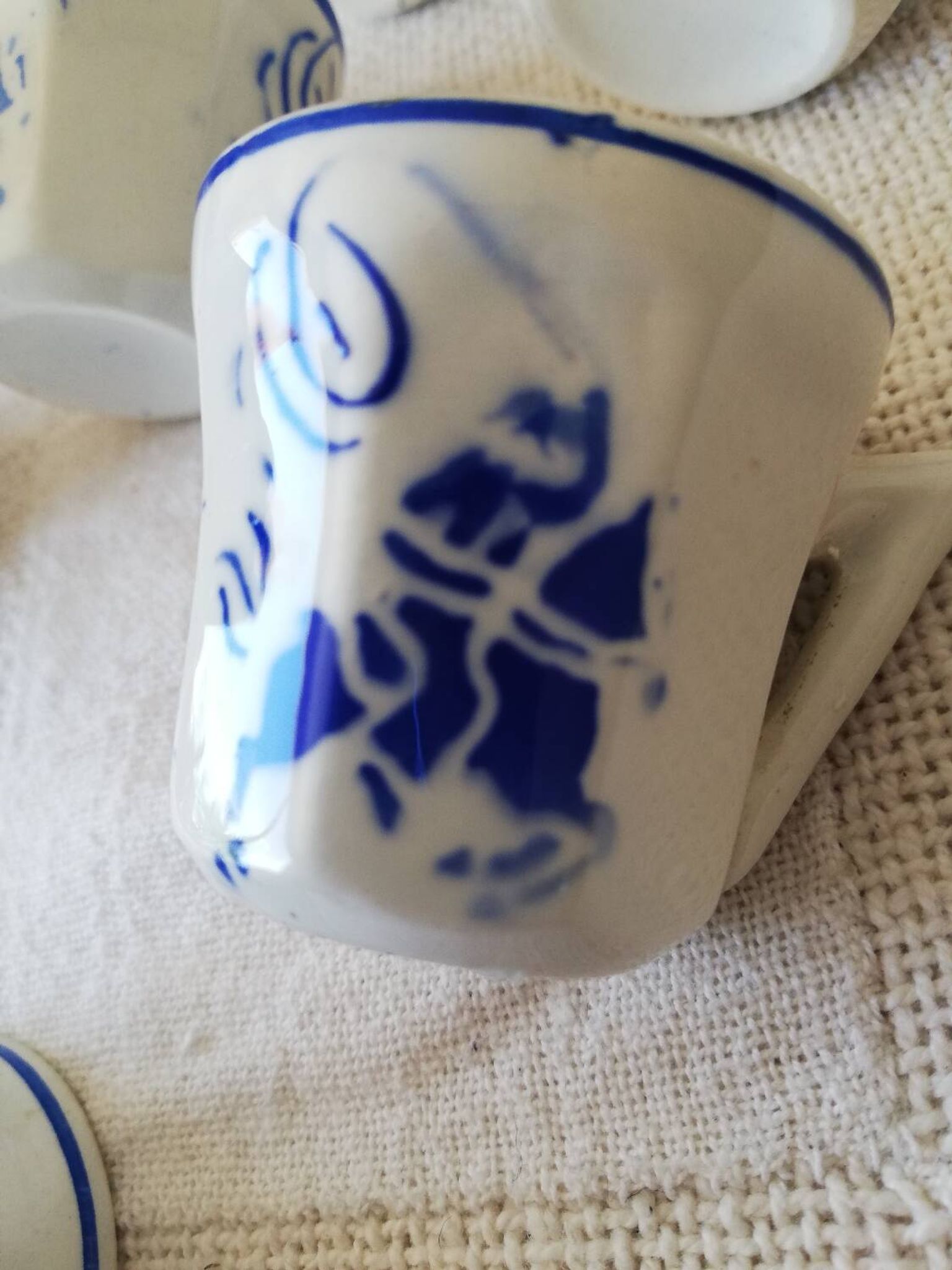 Vintage Porcelain Dinner Set 7 Small Cups with Horseman and Lasso Motif